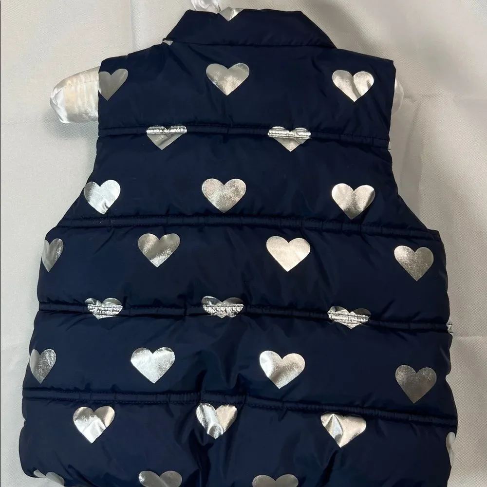 Baby GAP Navy Blue puffer vest with silver hearts size 18-24 months